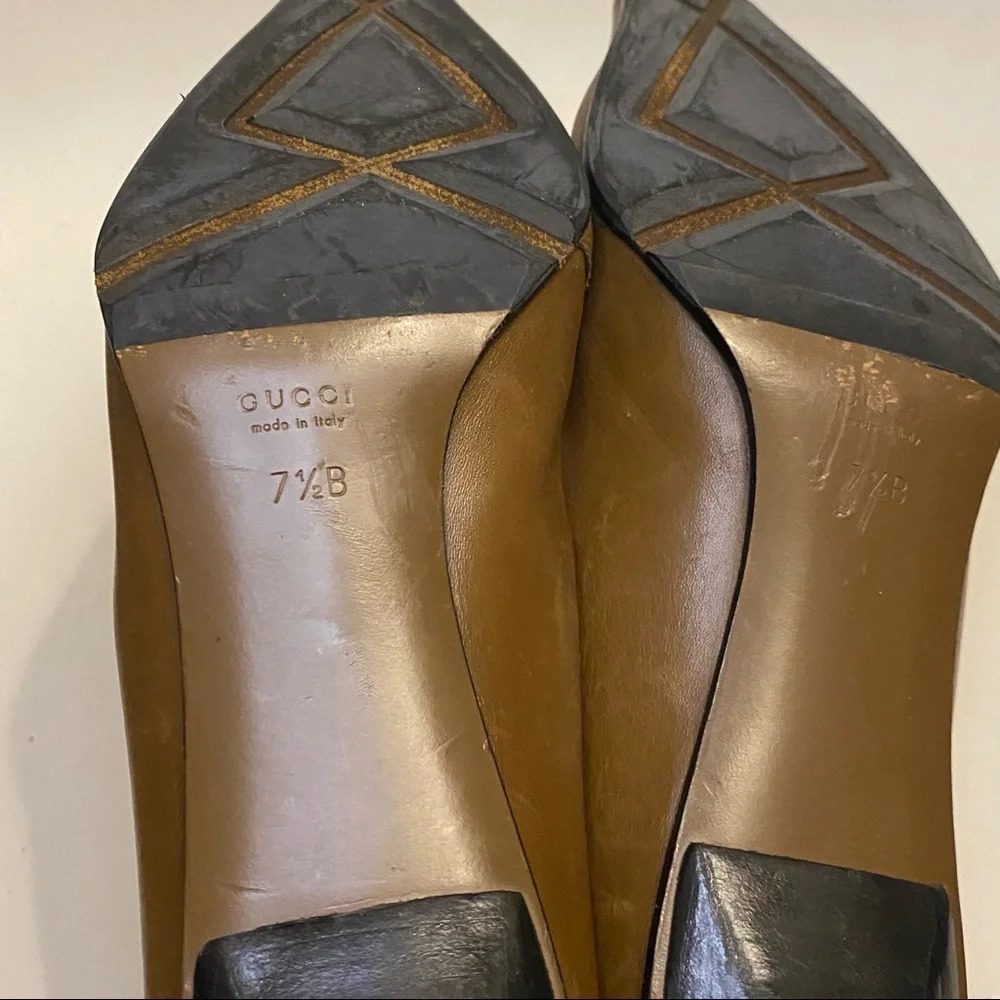Gucci Brown leather Square Toe Low Heels - Picture 7 of 16